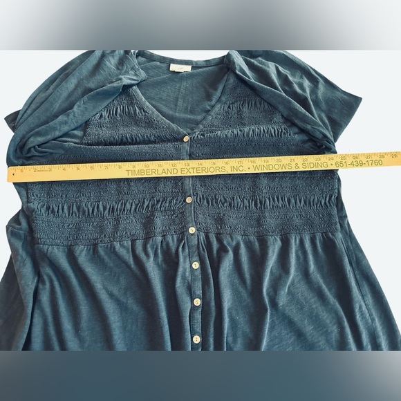 J. Jill Navy Blue Smocked Chest Button Down Tunic Top 3/4 Sleeves V-Neck Size 2X - Picture 10 of 10